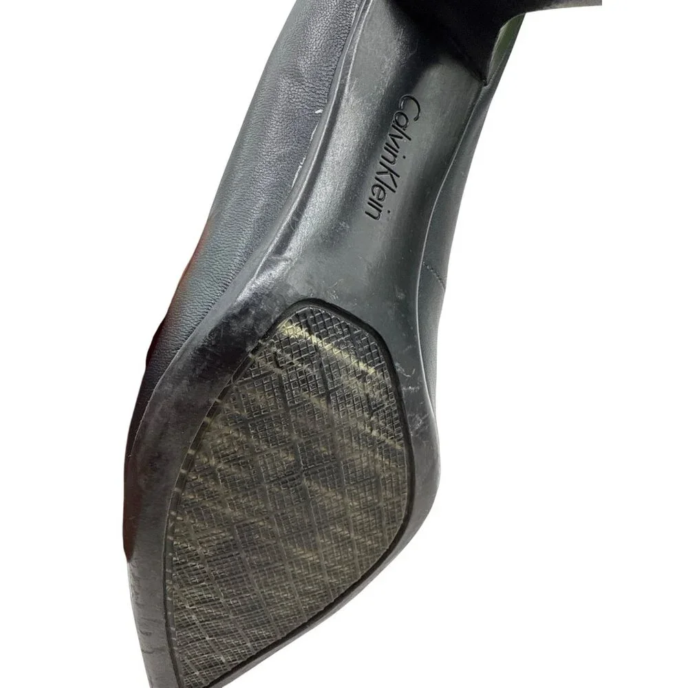 Calvin Klein Size 10 Dolly Style Black Pointed-Toe Stylist Leather Heels